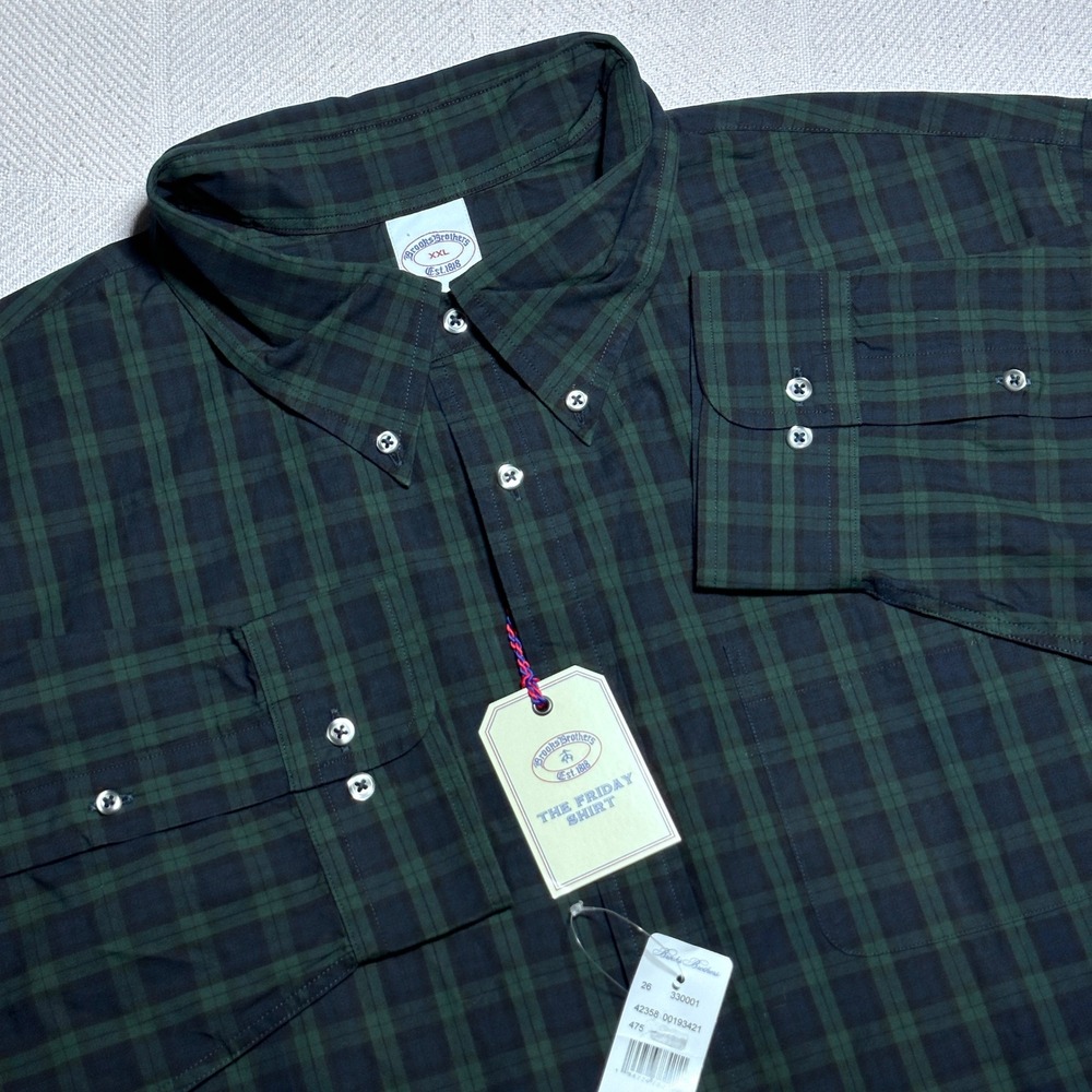 NEW Brooks Brothers Button Down Friday Shirt Mens 2XL Black Watch Tartan Plaid